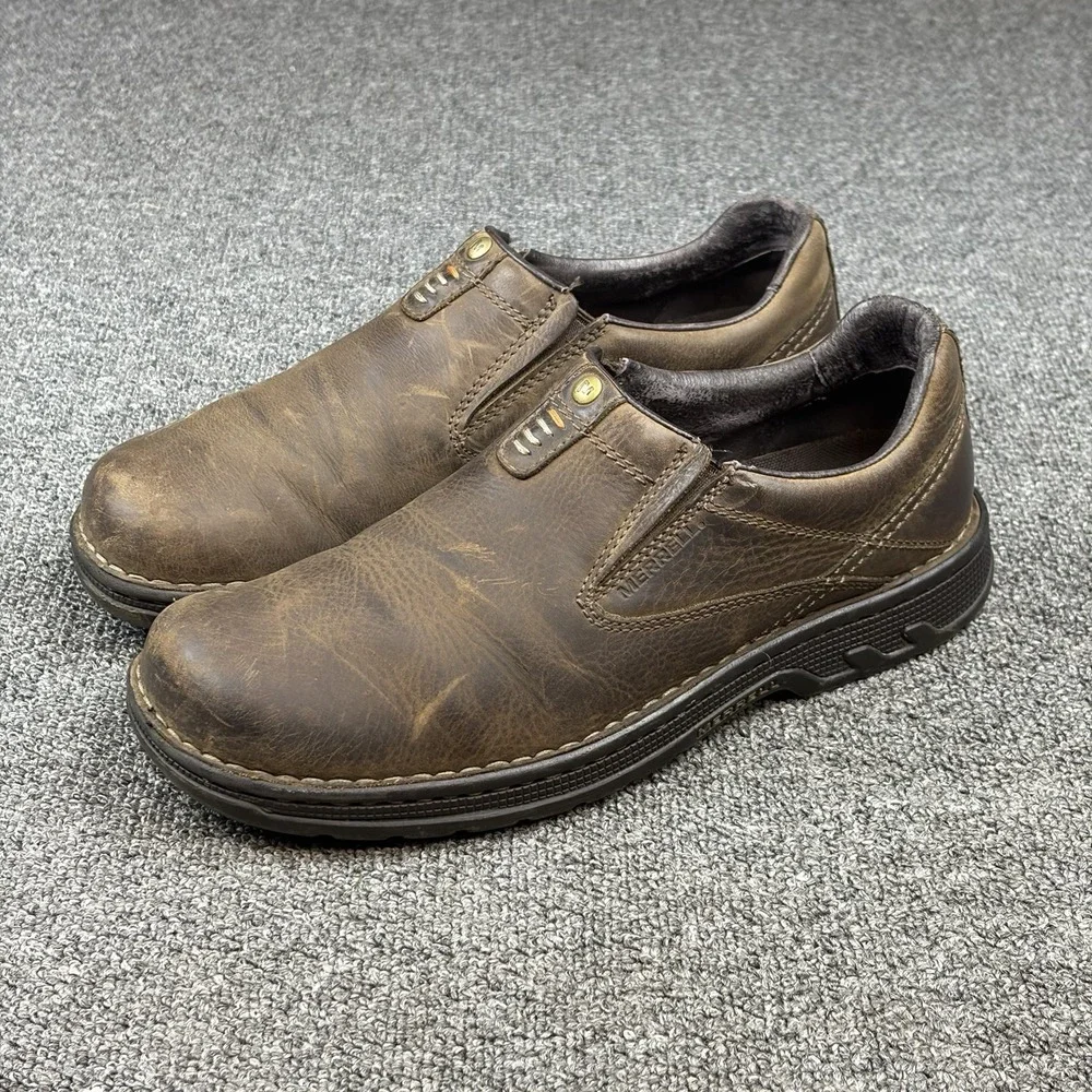 Merrell World Legend Dark Earth Slip On Shoes Mens 10 Brown Nubuck Leather